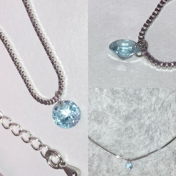 0.84ct Aquamarine Topaz Floating Pendant Necklace - Picture 2 of 5